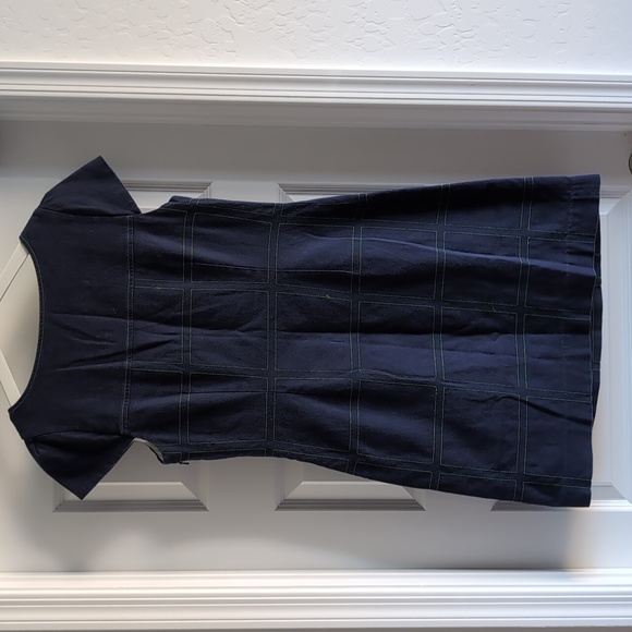 Lilly Pulitzer Navy Cap Sleeve Jewel Button Green Windowpane Stitched Dress - Picture 3 of 8